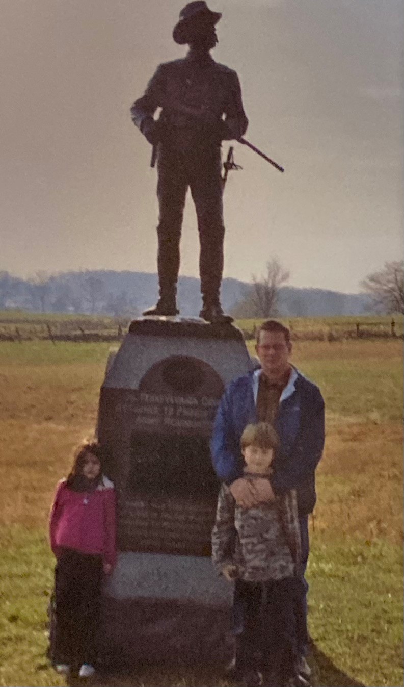 Veronica Santee's Husband and Children at Gettysburg Monument. Monument Bears Name of Veronica's Husband's Great-Grandfather.